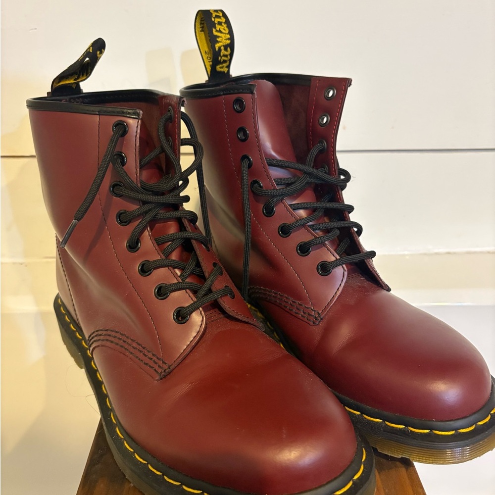 Doc Marten’s Leather Lace-Up Boots in Burgundy